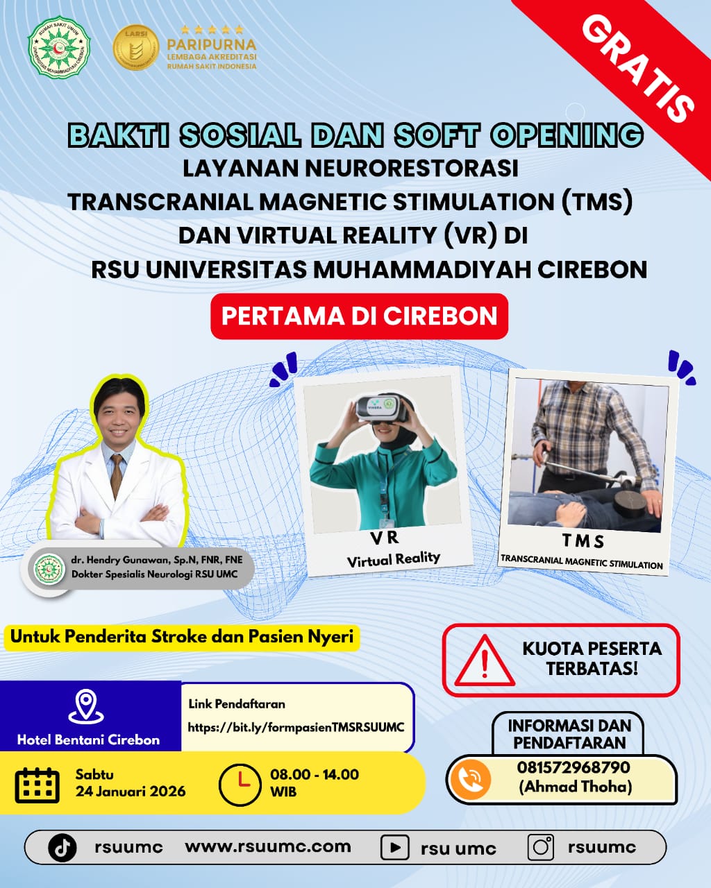 RSU UMC Luncurkan Layanan Terapi Otak Revolusioner TMS dan VR, Perdana di Wilayah III Cirebon, untuk Tangani Pasca-Stroke dan Gangguan Saraf