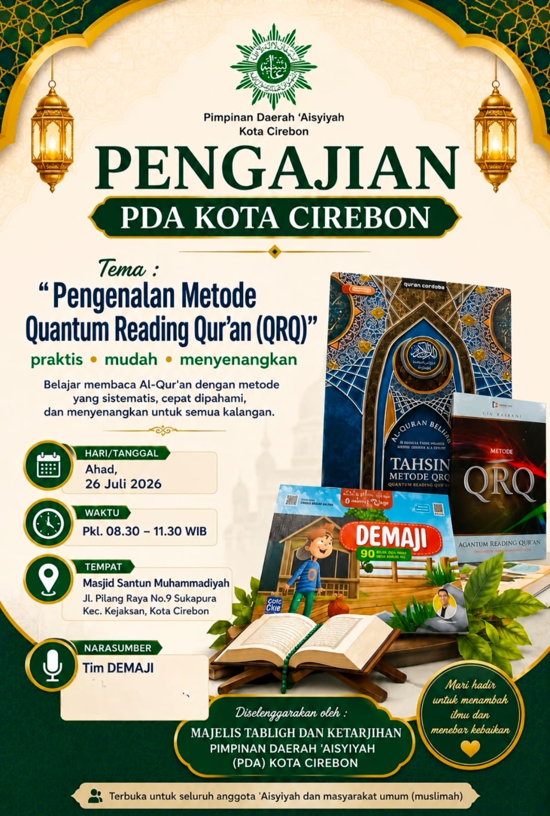 Majelis Tabligh PDA Kota Cirebon Gelar Pengajian Metode QRQ, Hadirkan Tim DEMAJI