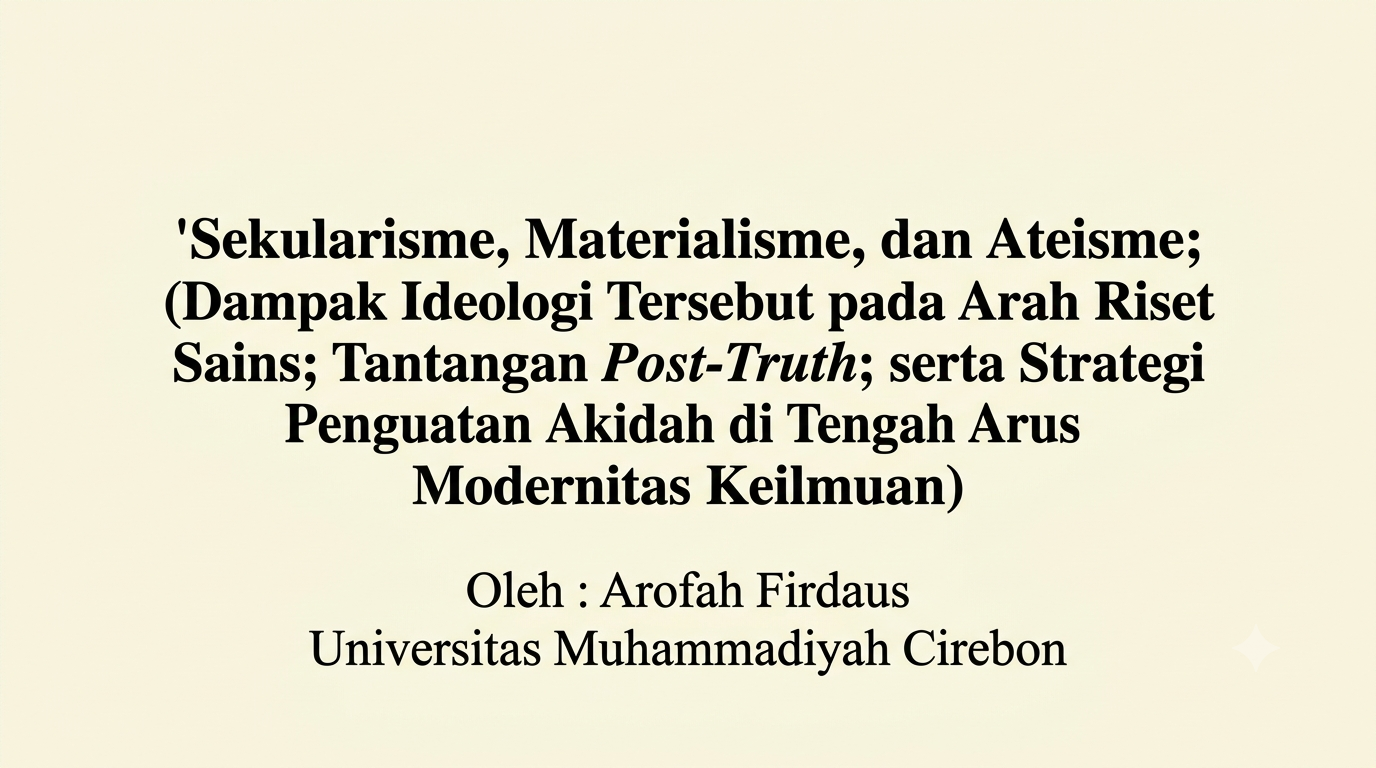 Sekularisme, Materialisme, dan Ateisme; (Dampak Ideologi Tersebut pada Arah Riset Sains; Tantangan Post-Truth; serta Strategi Penguatan Akidah di Tengah Arus Modernitas Keilmuan)