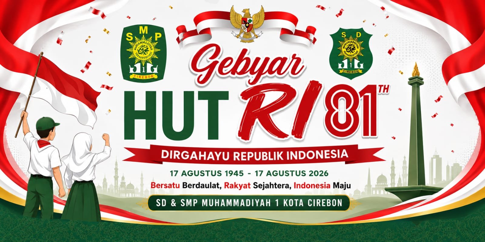 Semarakkan HUT ke-81 RI, SD dan SMP Muhammadiyah 1 Kota Cirebon Gelar Jalan Santai Meriah