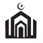 Ikon masjid geometris hitam dengan bulan sabit dan bintang di atasnya